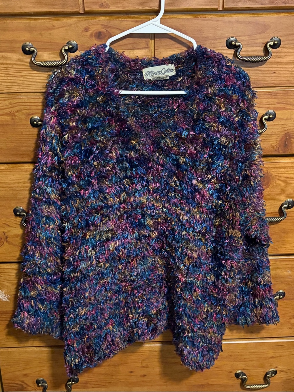 Cozy Multicolor V-Neck Fuzzy Sweater - Blue & Purple Blend